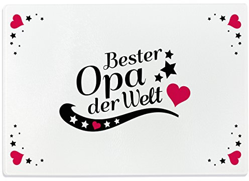 WANDKINGS Glasschneidebrett mit Schriftzug „Bester Opa der Welt“ - Glasschneideplatte, Schneidebrett aus Glas, Frühstücksbrettchen