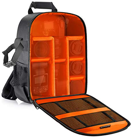 Neewer Flexible Trennwand Kamera Gepolsterte Rucksack 30x14x37 cm Stoß- Insert Schutz für SLR DSLR Spiegellose Kameras und Objektive, Blitzlicht, Funkauslöser und anderes Zubehör (orange Interior)