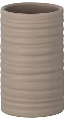WENKO Zahnputzbecher Mila Sand Keramik - Zahnbürstenhalter für Zahnbürste und Zahnpasta, Keramik, 6.5 x 10.5 x 6.5 cm, Braun