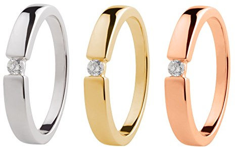 Ardeo Aurum Damenring aus 585 Gold Gelbgold mit 0,07 ct Diamant Brillant Spannfasssung Verlobungsring Solitär