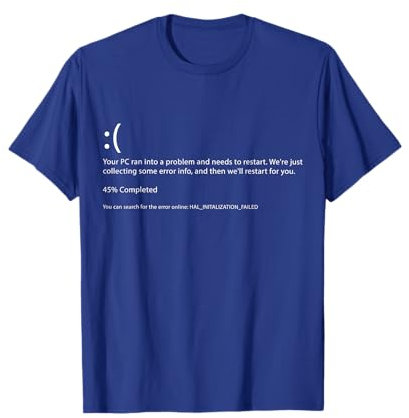 High Tech Clothing - Ultimate Nerd & Geek Apparel Blue Screen of Death - Funny Computer Bluescreen Unisex Adults T-Shirt