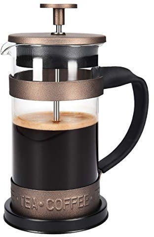 Navaris Cafetière à Piston - French Press 0,35 L en Verre Borosilicate et Acier Inoxydable pour café thé - Cafetière française Manuelle Marron