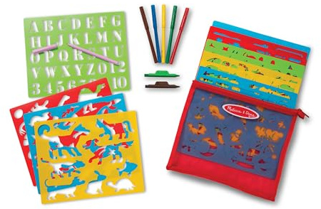 Melissa & Doug Created by Me! Schablonenkunst-Aktivitätenset zum Ausmalen im Aufbewahrungsbeutel -- 170+ Designs, 6 Markierstifte, 2 Buntstifte, Papier