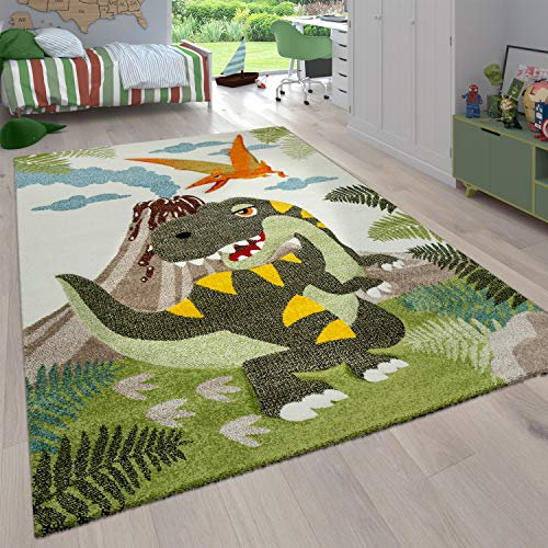 Paco Home Kinderzimmer Kinderteppich für Jungen mit Tier u. Dschungel Motiven Kurzflor, Grösse:120x170 cm, Farbe:Grün 4