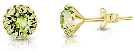 DTPSilver - Damen Ohrringe 925 Sterling Silber Gelb Vergoldet mit Kristallen von Swarovski® Elements 6 mm Runde Ohrstecker - Farbe : Peridot