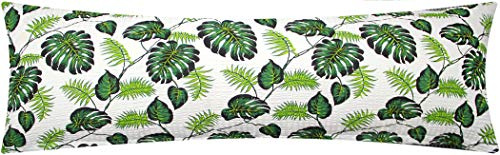 Seersucker Seitenschläferkissen Bezug 40x145cm Tropische Blätter (31/1Grün) | Grün und Weiß - 100% Baumwolle, Kissenbezug, Kissenhülle, Reißverschluss auf der langen Seite
