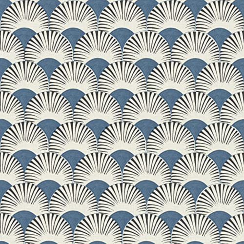 Rasch Tapeten 539363 aus der Kollektion Amazing-Vliestapete mit grafischen Fächer-Motiv in Weiß, Blau und Anthrazit mit leichter Struktur – 10,05m x 53cm (L x B) Tapete