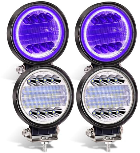 4 x 96 W LED-Arbeitsscheinwerfer, 12.7 cm Halo-Ring, Scheinwerfer, blaues LED-Licht, Pods, Flutlicht, Kombi-Lichter, Off-Road-Fahrlicht, Nebelscheinwerfer, 12 V, 24 V, 9600 lm, Boot, LKW