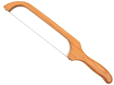 Wooden Bread Bow Knife, Cherry (16') - Serrated Sourdough Cutter for Homemade Bagels, Baguettes and More - Right-Handed, Cuts Thin, Even Slices - Premium Stainless Steel
