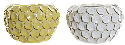 DKD Home Decor Vase, Weiß, Ocker, modern, Steinzeug, 24,5 x 24,5 x 17 cm, 2 Stück (Referenz: S3020511)
