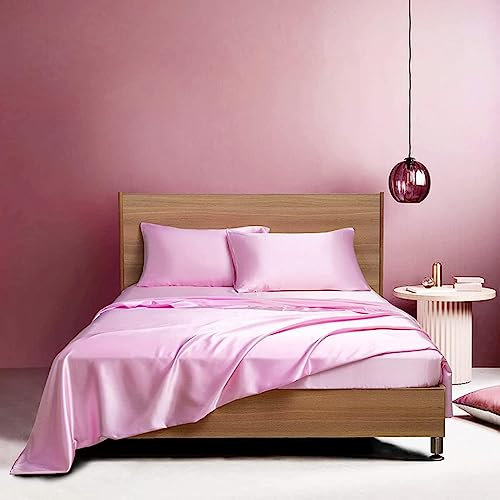 Luofanfei Spannbettlaken 120x200 Rosa Boxspringbett Frottee Topper Satin Muster Bettlaken Seide Glänzend Pink Spannbetttuch 120 x 200 Uni Spannbetttücher für Hohe Matratze bis 25-30 cm