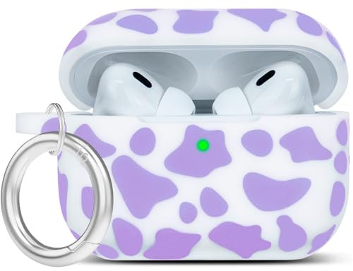 YOMPLOW Cow Airpods Pro 2 Case - Soft Silicone Cover for Apple AirPod Pro 2nd Gen Charging Case With Keychain - Cute Purple Cow Design for Women and Girls