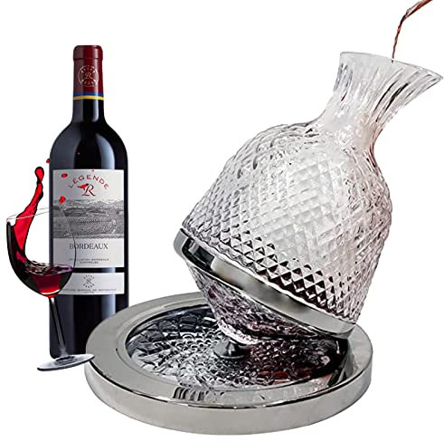 Tuzsocr 1.5L Carafe à Vin Rouge,Carafe a Whisky,Décanteur Rotatif à 360°Carafe à vin Rapide-Cristal à Carreaux,Verre sans Plomb- Carafes & Accessoires de Tables pour Amateurs de Bon Vin