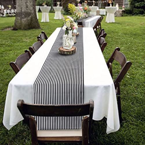 AMDXD Tischläufer Wohnzimmer, Streifen in Größe 30x180 cm Polyester Leinen Tischläufer Handgemachte, Tisch-Deko Tischband für Rustikale Boho Hochzeit Dekor Braut & Baby, Weiß Schwarz