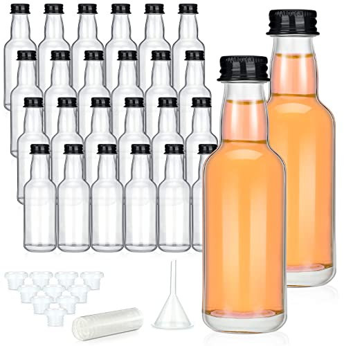Didaey 24 Pcs Glass Mini Liquor Bottles 1.7 oz Mini Champagne Bottles Reusable Empty Spirit Bottle with Aluminum Black Screw Cap 2 Funnel for Easy Pouring Filling Wine Alcohol Sauce Wedding Party