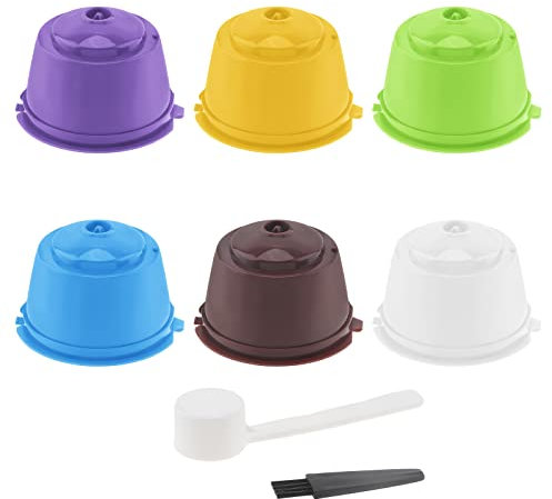 Capsules de Café Réutilisables Compatibles avec Nescafé Dolce Gusto, Lot de 6 en Couleurs, avec Brosse de Nettoyage et Cuillère Doseuse