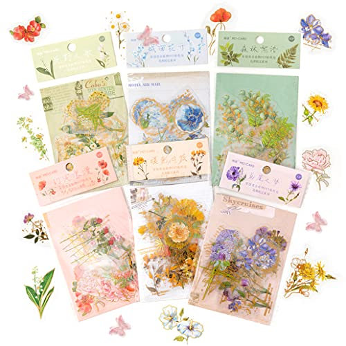 KyeeaDIY Vinyl Aufkleber Blumen, Gerbera Gänseblümchen Aufkleber Wand, Sternenhimmel Aufkleber Leuchtend Mädchen, PVC Blumenaufkleber für Handy Skateboard Scrapbook (180pcs Planer Aufkleber)