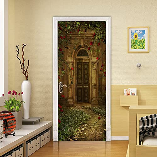 Türtapete Vintage Holztür 88 X 200 Cm Selbstklebend Türposter 3D Türaufkleber Fototapete 3D Effekt Türfolie Wandtattoo Wandbild - Diy Wohnzimmer Schlafzimmer Büro Wohnkultur Dekoration