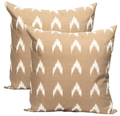 TRESMESTRES Schicke, Lässige und Moderne Kissenbezüge für das Bett - Mediterranes, Bunt, Ikat – Deko Kissenhüllen Set 2er - Kissenhüllen 50x50 cm - Beige
