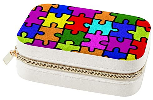 WOSHJIUK Schmuckschatulle Reise Schmuckschatulle,Buntes Regenbogenpuzzle,Schmuck Organizer Kleine Schmuckschatullen für Frauen