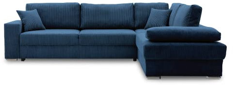 Ecksofa FESTINA 290/230 mit schlaffunktion und Bettkasten - L-förmig - Stoff Cordstoff - Eckcouch mit dekorativen Kissen (RECHTS, POSO 005 Dunkelblau)