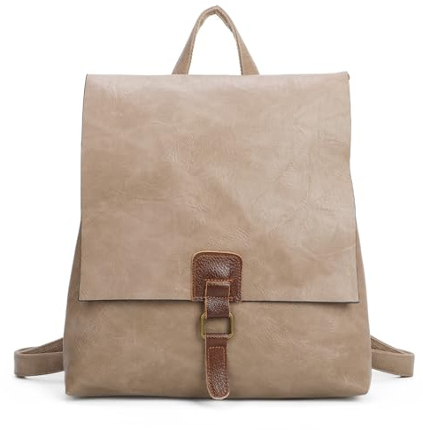 ITALYSHOP24 OBC Damen Rucksack Tasche Crossbody Handtasche Messenger Schultertasche Umhängetasche Shopper Vintage Kuriertasche Überschlagtasche Leder Optik Taupe 32x33x10 cm
