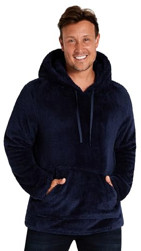CityComfort Felpa Uomo - Felpe Uomo di Pile con Cappuccio Taglie Forti M-3XL - Felpe Pelose per Ragazzi Felpone Invernale Pesante da Casa (Navy, L)