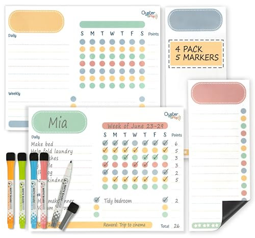 Magnetic Chart Set for Multiple Kids & Adults - Fine Tip Markers - Dry Erase Refrigerator Boards - Reward Good Behaviour & Responsibility - Organise The Family (Pastel)