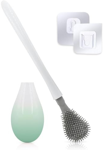 Silikon-Toilettenbürste Langstielige Toilettenbürste Keine Sackgassen Toilettenreinigungsbürste Badezimmer-WC-Bürsten & Halter Set (4# Grün)