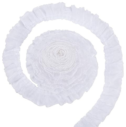 BENECREAT 8 Yard Plissierter Spitzenbesatz Aus Polyester, 40mm Breites Gerüschtes Spitzenband Mit Weißem Rand Für Bekleidungszubehör, DIY, Handwerk, Nähen, Dekoration