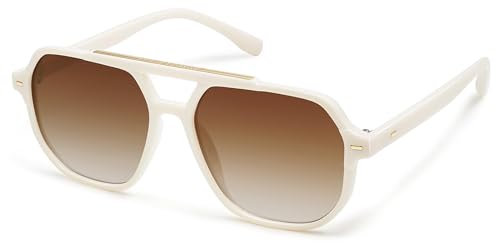SOJOS Sonnenbrille Herren Damen Retro Vintage Polarisiert Eckig Coole Rechteckig 70er jahre UV400 Schutz Klassische Unisex Outdoor Moderne Sonnenbrille SJ2283 White Brown Grading Lens