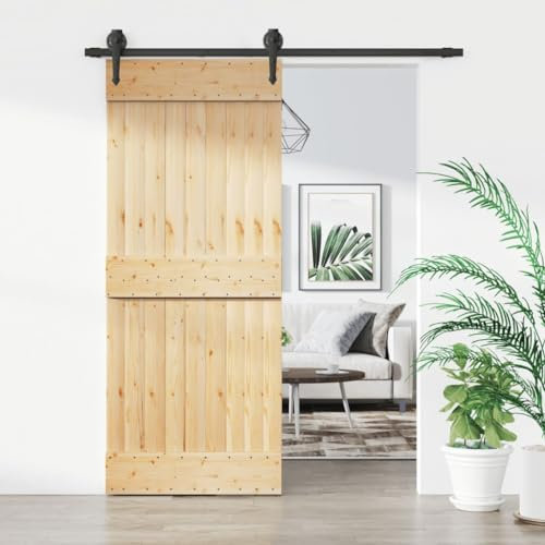 Homgoday Schiebetür mit Beschlägen aus massivem Kiefernholz, 85 x 210 cm, Schiebetür, Schiebetür, Eingang, Haus, Badezimmer, Wohnzimmer, Zimmer, Typ 12
