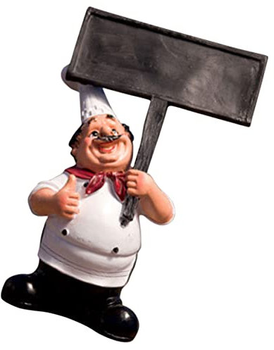 Amosfun Tablero De Mensajes del Chef Antiguo Estatua del Chef De Bienvenida Vajilla De Resina para Bloc De Notas Decoración del Hogar Artificial Pizarra Pequeña Resina Sintética