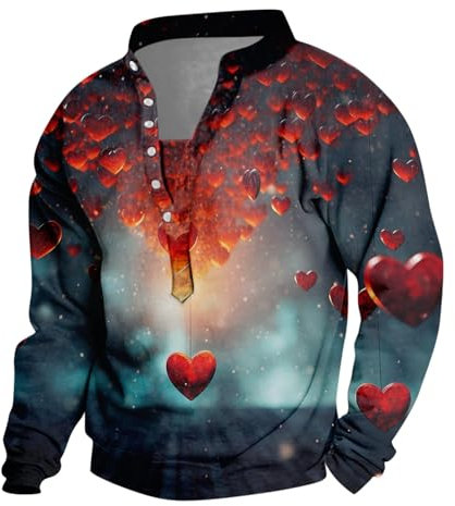 Henley Shirt Herren Lange Oberteile Für Leggings Herrenhemd Mit Stehkragen Herren Henley Männer Hemden Langarm Chinesisches Hemd Herren BH Top Hemd Stehkragen(#2 Vermilion,M)