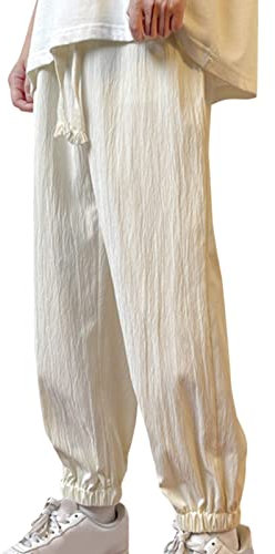 Deals of The Day Lightning Deals Herren Jogginghose Basic Sweatpants Herren-Baumwoll- und Leinen-Loose Straight Leg Nine Point Trend Thin Fall Feeling Wide Leg Pants im Sommer