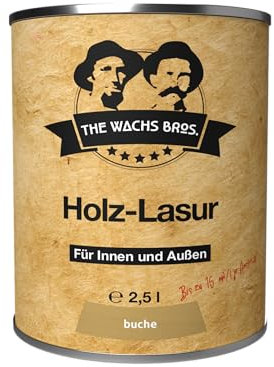 the wachs bros. Holzlasur für Innen und Außen - 2,5 L - Holzlasur Buche - natürliche Inhaltsstoffe - dauerhafter Schutz