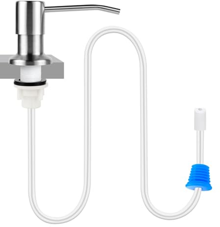 Dish Soap Dispenser for Kitchen Sink (Brushed Nickel), Countertop Sink Soap Dispenser Water Pump with 47” No-Spill Extension Tube Kit Design for Kitchen Bathroom