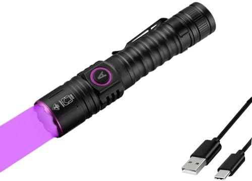 WESLITE Linterna UV de 365 nm, 365 nm, luz negra, 365 nm, 5 W, luz UV LED, linterna recargable por USB, linterna para ámbar, resina UV, pesca, minerales (batería incluida)