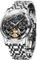 OUPINKE Herrenuhr Automatik Luxus Skelett Mechanik Schwarz Zifferblatt mit Mondphase Tourbillon Tag Datum Wasserdicht Luminous Silber Edelstahlarmband