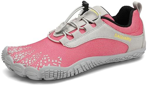 SAGUARO Hombre Mujer Zapatos Minimalistas Respirable Zapatillas de Trail Running Ligeras Calzado Barefoot Antideslizante para Gimnasio Fitness, Rojo Sandía Gr.41