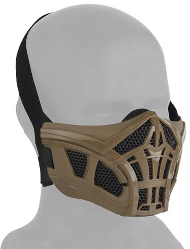 Peminkoo Masque Tactique Demi-Visage Paintball Airsoft Protection Scorpion Masque intérieur en Silicone Respirant Cosplay Masques (Khaki)