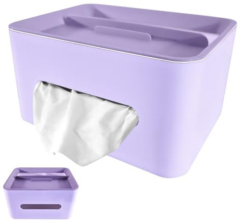 MAKA Porta Fazzoletti Carta Rettangolare Multifunzione 21x16x12 cm PVC, Porta Fazzoletti da Tavolo, Porta Trucchi, Supporto Smartphone - Bagno, Scrivania, Ufficio, Cucina (Lilla)