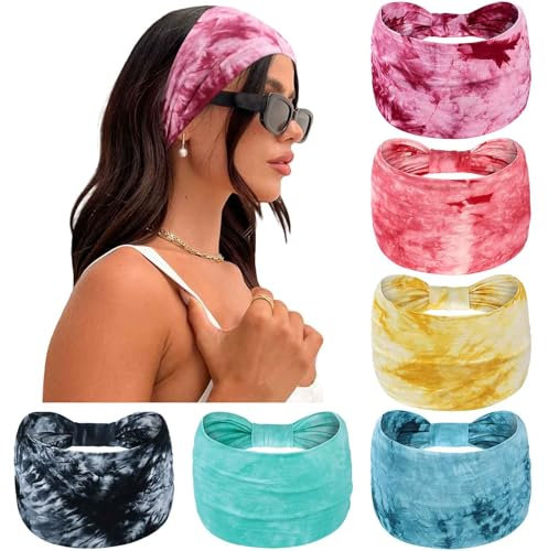 Loiluliy 6 Stück Stirnband Damen Haarband Damen Breite Haarbänder Elastizität Headband Weiche Kopftuch Haarschmuck Fit Workout Spa Fitnesss Laufen Yoga