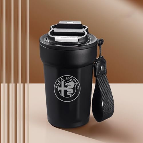 XJYBF Tazza Termica da caffè per Alfa Romeo Giulia Stelvio Giulietta, Borraccia Caffe Ermetica Portatile per Caldo e Freddo, Tazza Termica da Viaggio in Acciaio Inox, 450 ml,E