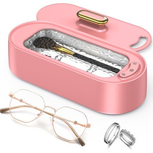 Onherm Ultraschallreinigungsgerät 380ml Brillenreinigungsgerät Mit 2 Modi Tragbar Ultraschallgerät 45000Hz Ultraschallreiniger für Brillen Schmuck Uhren Zahnersatz Münzen