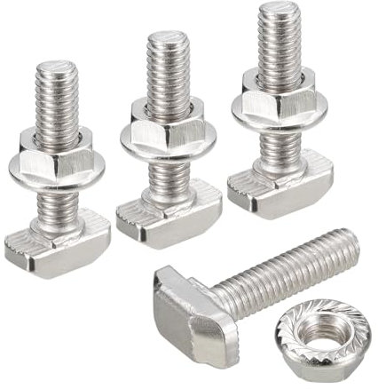 sourcing map M6x25mm T Slot Drop-in Bolt and M6 Hexagon Flange Nut Set, 20 Sets Hammer Head T-Bolt T Shape Stud Sliding Screw for 30 Series Aluminum Profile