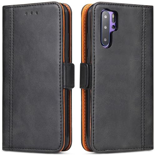 ROJIOJIO Handyhülle für Huawei P30 Pro Hülle, Premium Leder Klapphülle Handytasche lederhülle Schutzhülle mit [Standfunktion] [Kartenfächern] für Huawei P30 Pro, Schwarz