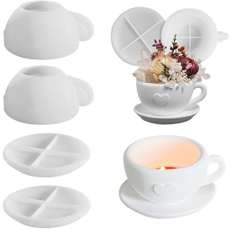 Silikonformen Gießformen Tasse Set, DIY Gießform Kerzenhalter, Gipsformen Becher zum Gießen, Kaffeetasse Set Gießformen Silikon, Gips zum Gießen, Silikon Gießform Kerzenhalter, Silicone Mold (A x 2)