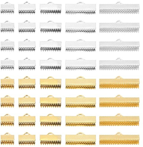 PATIKIL 8mm/10mm/13mm/20mm/25mm Ribbon Ends Crimp Clamp 300pcs Pinch Crimp End Bracelet Bookmark Cord Ends Fasteners Clasp for Leather DIY Craft Jewelry Making Gold/Silver