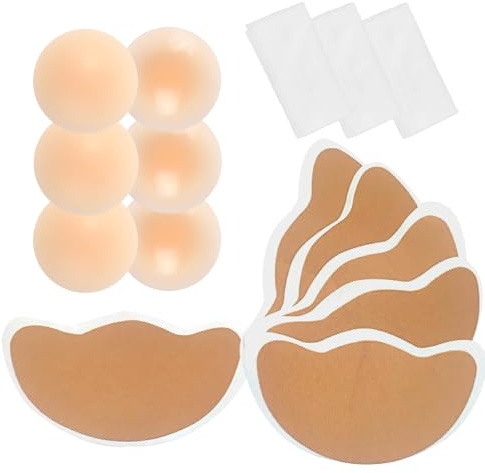 POMAMZ 3 Paia di Reggiseni Adesivi Push up & capezzoli – cerotti Invisibili per Coppe di Grandi Dimensioni, Reggiseno Riutilizzabile Senza Spalline per Abiti Senza Schiena, Beige,A-B Cup